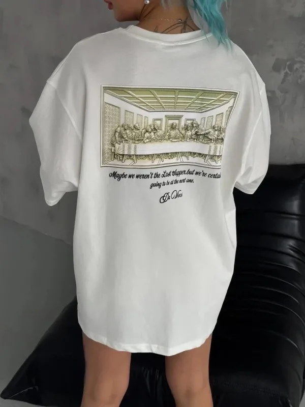 Dámské bílé oversized cyklistické tričko s potiskem 1