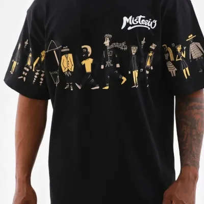 Машки црн oversize принт бицикли јака летна маица 2