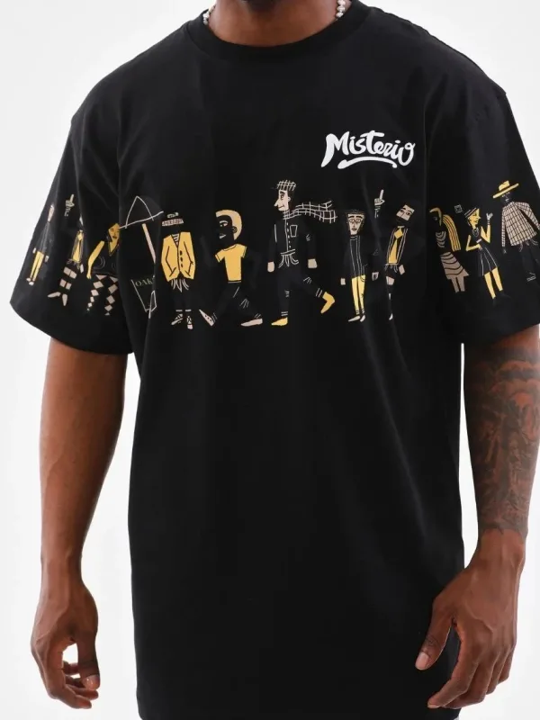 Машки црн oversize принт бицикли јака летна маица 2