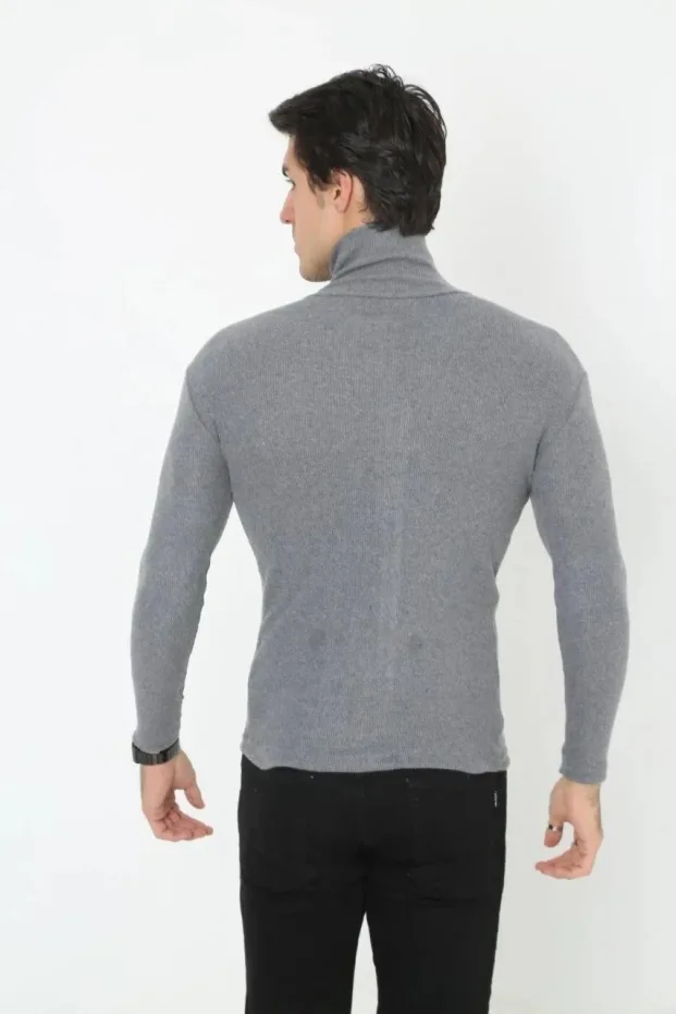 Erkek Füme Slim Fit Likralı Fitilli Boğazlı Body 2