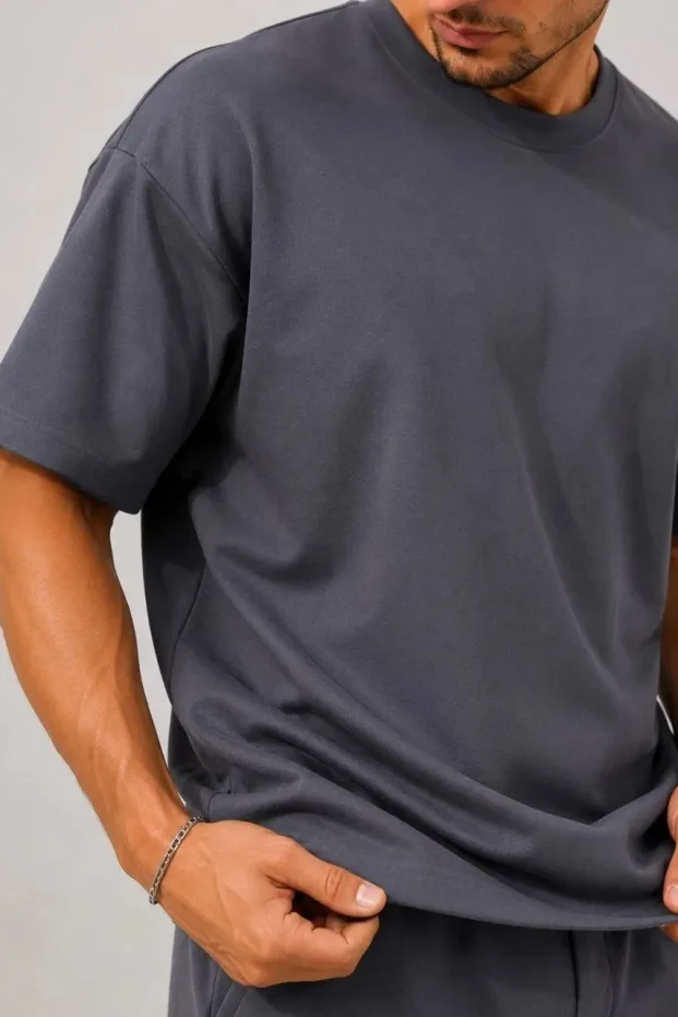 Ανδρικό Καπνιστό Oversize Σετ με Τσέπες Μαλακό Μοντάλ Μπλουζάκι και Σορτς 2
