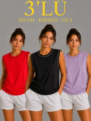 Set me 3 atlete femërore pa mëngë, me jakë biçiklete