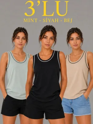 Set 3-copë për Femra, Atlete Sportive Pa Mëngë me Jakë Biçiklete