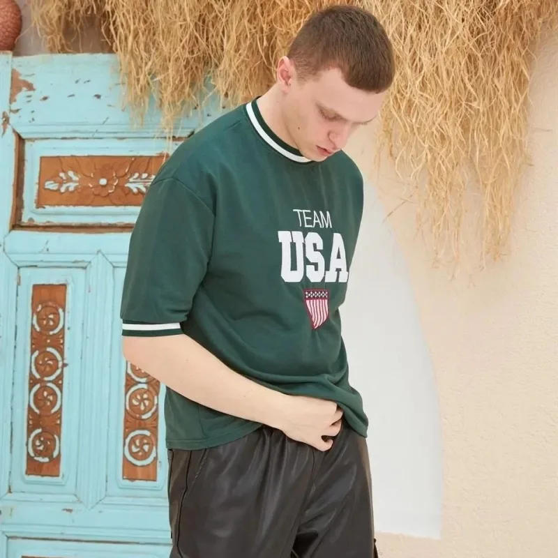 Muški zeleni oversize okrugli ovratnik s vezom