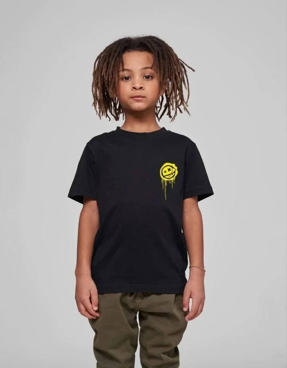 Cocușu Negru Oversize Printat Guler Rotund Tricou