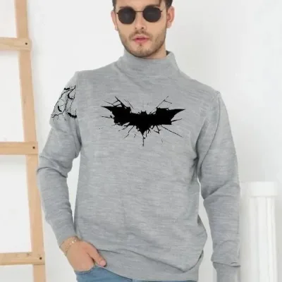 Pánský šedý poloroláčkový potištěný triko svetr 1