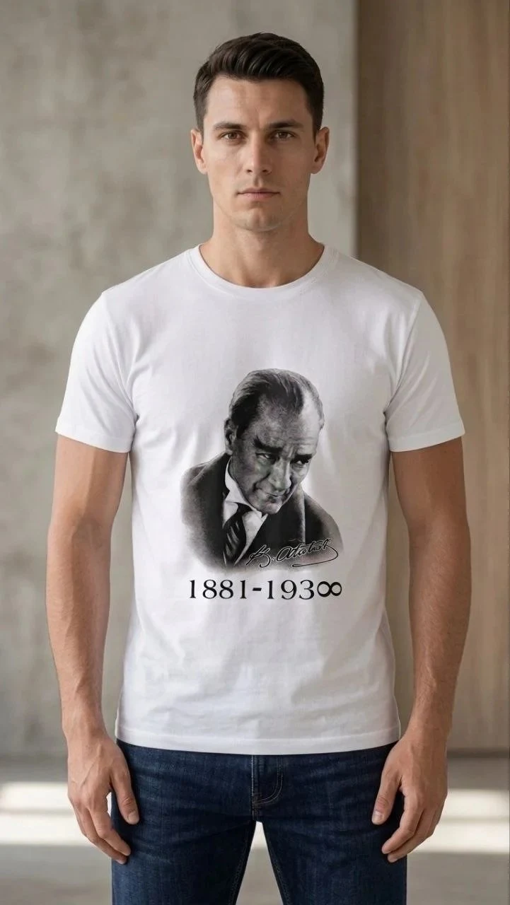 Man White Oversize Crew Neck Ataturk Printed T-Shirt