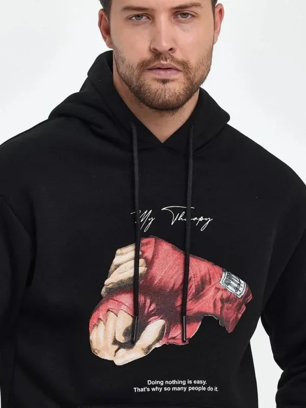 Mêr Reş Boxy Bi Kevanê 3 Têl Pembeyî Çapkirî Sweatshirt 2