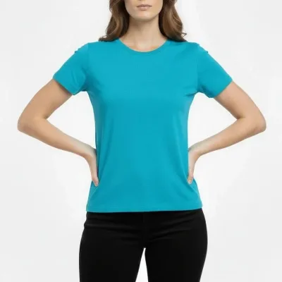 Dámské tyrkysové slim fit tričko s lycrou a cyklistickým výstřihem basic 1