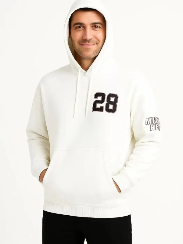 Bărbat Alb 3 Fire Bumbac Imprimat Cangur Buzunar Glugă Sweatshirt 1