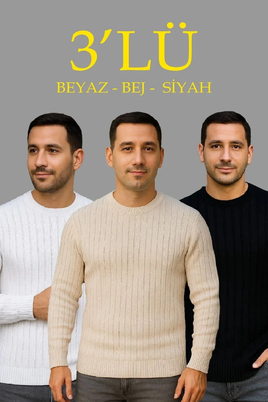 Muški bež crni beli debeli pamučni rebrasti triko džemper set