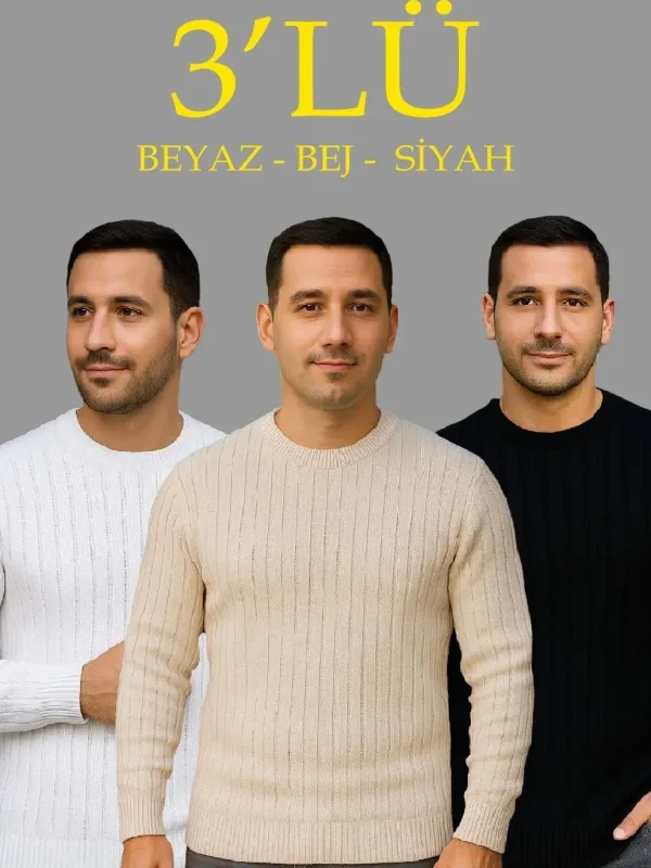 Muški bež crni beli debeli pamučni rebrasti triko džemper set 1