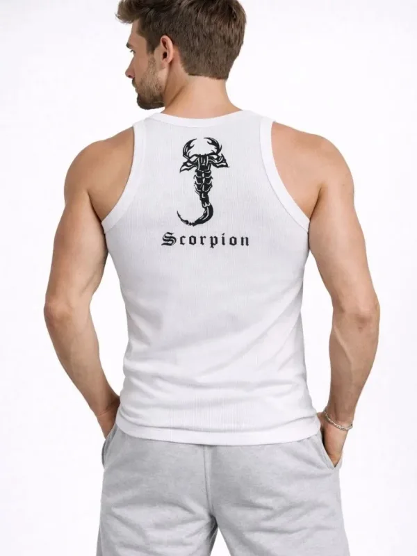 Fehér Slim Fit Nullás Gallér Bordázott Hát Nyomott Sport Trikó 2