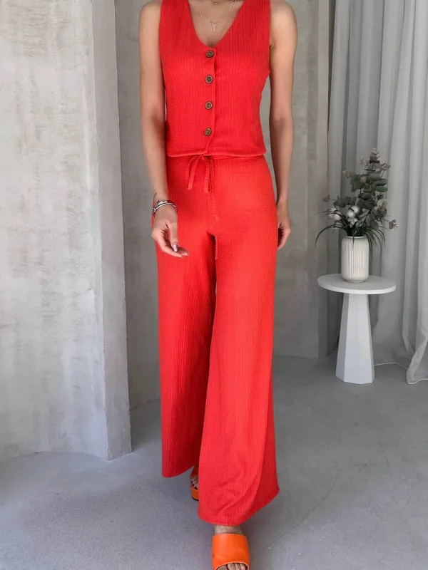 Set sa visokim strukom udobnih pantalona i prslukom bez rukava - Narandžasta 3
