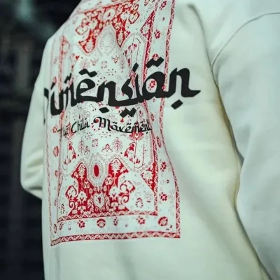 Férfi fehér 3 szálas pamut kerek nyakú nyomott sweatshirt 2