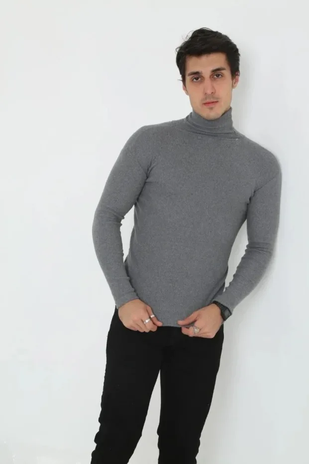 Erkek Füme Slim Fit Likralı Fitilli Boğazlı Body 3