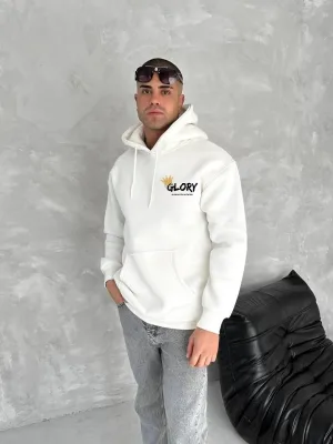 Muška bijela 3-nitna pamučna kapuljača s printom i kengur džepom sweatshirt