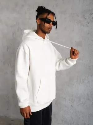 Mêr Spî Oversize 3 Têl Pembû Hoodie Bi Cêb