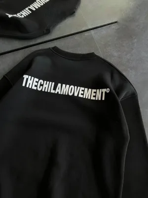 Femea Negru Oversize Guler Bicicletă Imprimat Bumbac Sweatshirt
