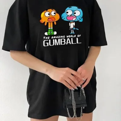 Tîşorta Jinan a Reş Oversize Bi Stûyê Bisîkletê Çapkirî Kurteçong 2
