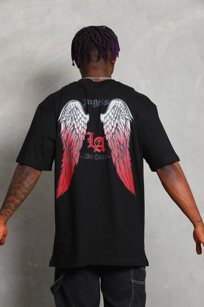Men's Black Oversize Cycling Neck Printed Short Sleeve T-Shirt 5