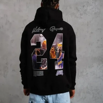 Men's Black Oversize 3-Thread Cotton Printed Hooded Sweatshirt with Pockets 4