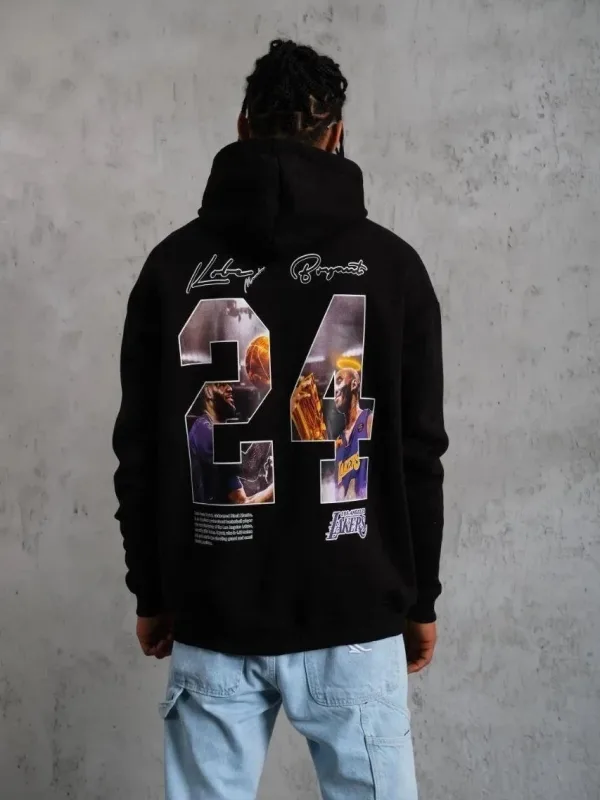 Men's Black Oversize 3-Thread Cotton Printed Hooded Sweatshirt with Pockets 4