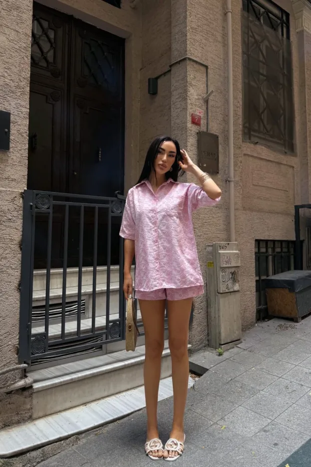 Şortlu Brode Takım Pembe 3