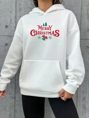 Kişi Ağ Oversize Yeni il Merry Christmas Çaplı Başlıqlı Sviter