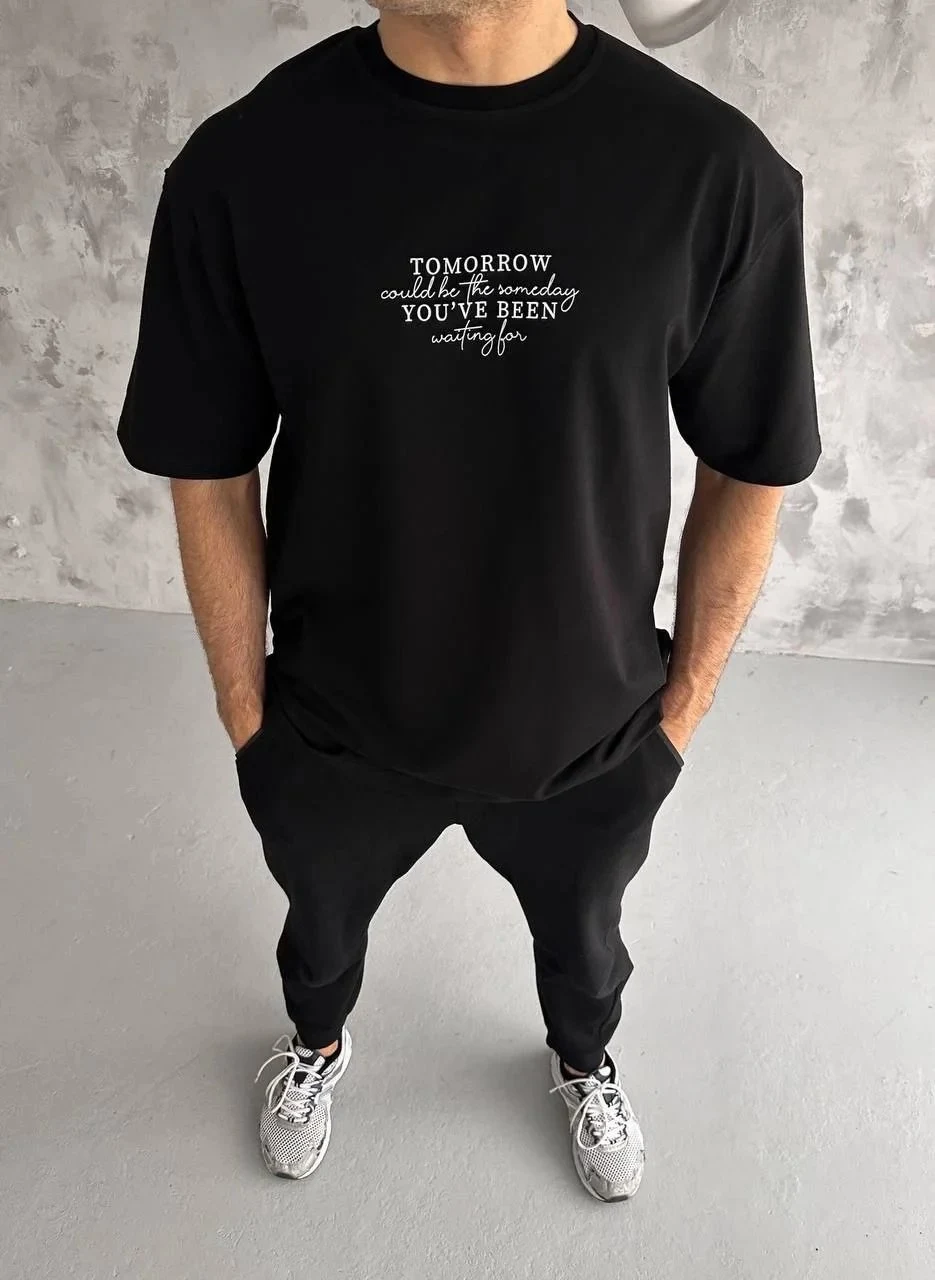 Машки црн oversize велосипед јака печатена летна маица