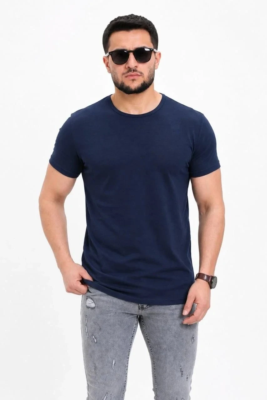 Muška tamnoplava slim fit biciklistički kragna kratkih rukava majica