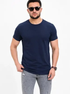 Muška tamnoplava slim fit biciklistički kragna kratkih rukava majica