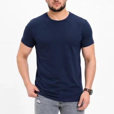 Muška tamnoplava slim fit biciklistički kragna kratkih rukava majica 1