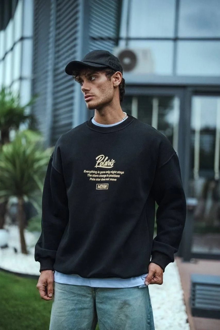 Men's Black 3-Thread Cotton Front Back Printed Cycling Neck Sweatshirt 2