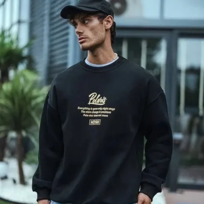Men's Black 3-Thread Cotton Front Back Printed Cycling Neck Sweatshirt 2