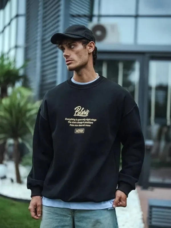 Men's Black 3-Thread Cotton Front Back Printed Cycling Neck Sweatshirt 2