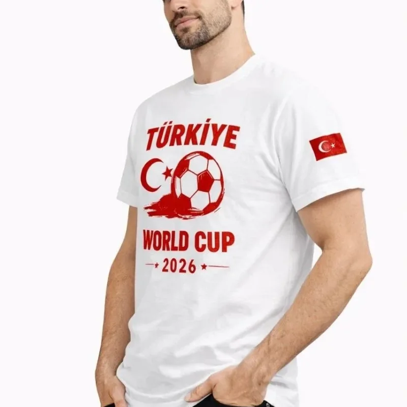 Férfi Fehér World Cup 2026 Nyomott Futball Tematikus Póló