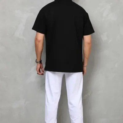 Машки црн oversize полурајсвершлус обична маица 8