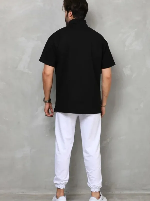 Машки црн oversize полурајсвершлус обична маица 8