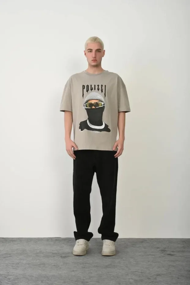 Férfi szürke oversized biciklinyakas nyomott póló 3