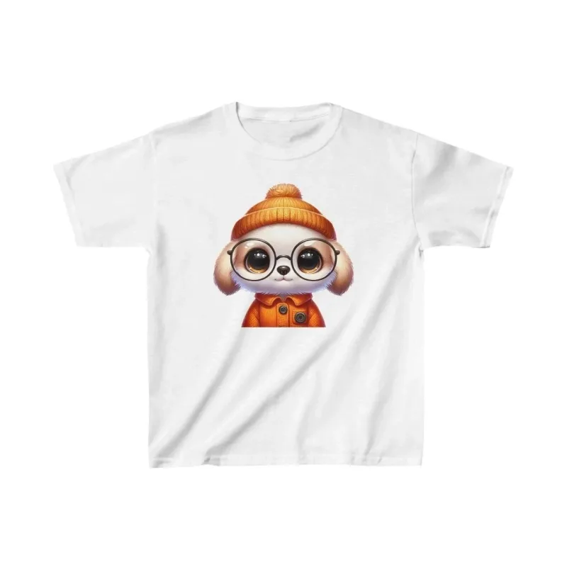 Children's White Printed Oversize Cycling Neck T-Shirt
