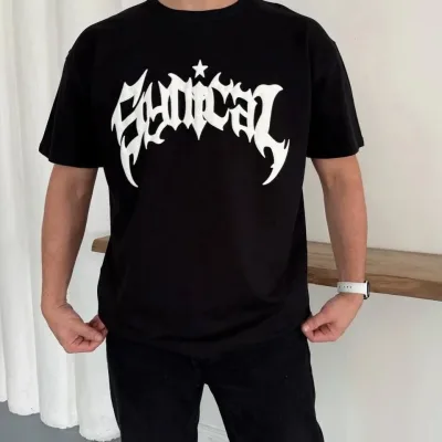 Bărbați Negru Oversize Guler Bicicletă Imprimat Vară Tricou 2