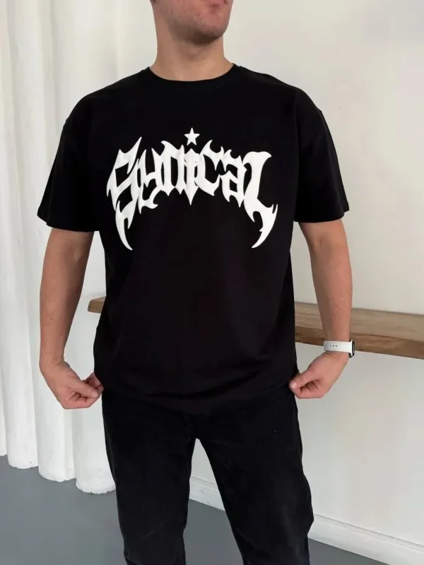 Bărbați Negru Oversize Guler Bicicletă Imprimat Vară Tricou 2