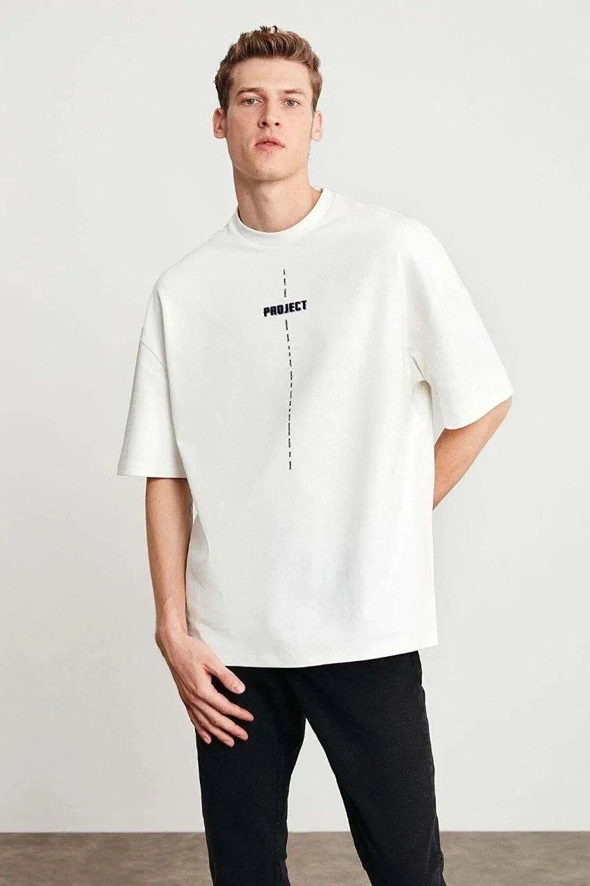 Ανδρικό Λευκό Regular Fit Ποδηλατόλαιμο Τυπωμένο T-shirt