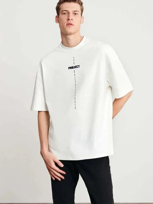Ανδρικό Λευκό Regular Fit Ποδηλατόλαιμο Τυπωμένο T-shirt 1
