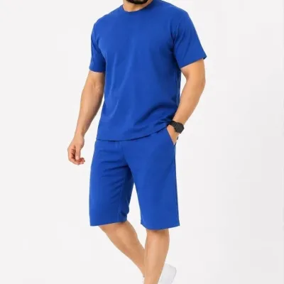 Bărbați Set 2 Piese Oversize Două Fire Țesătură Șort Set 7