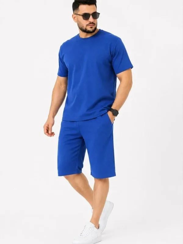 Bărbați Set 2 Piese Oversize Două Fire Țesătură Șort Set 7