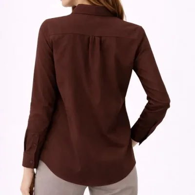 Women's Brown Classic Collar Buttoned Long Sleeve Daily Office Shirt 6
