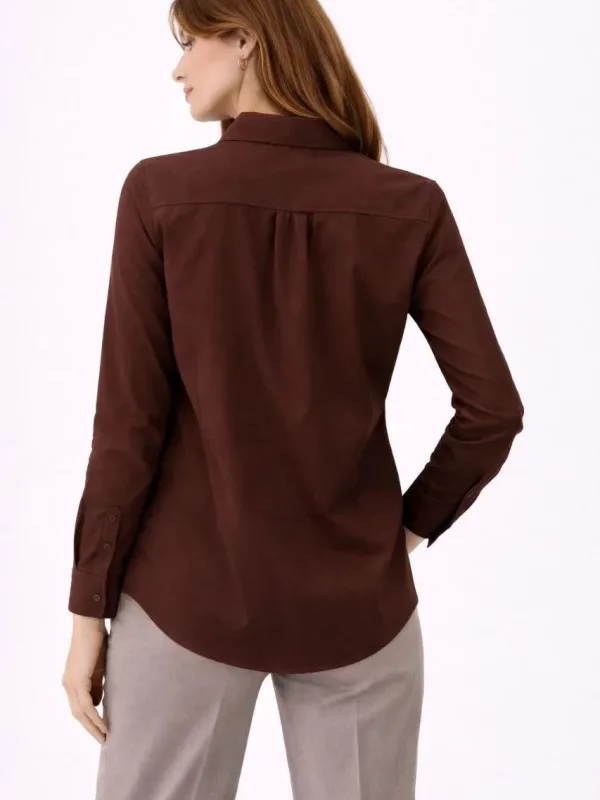 Women's Brown Classic Collar Buttoned Long Sleeve Daily Office Shirt 6