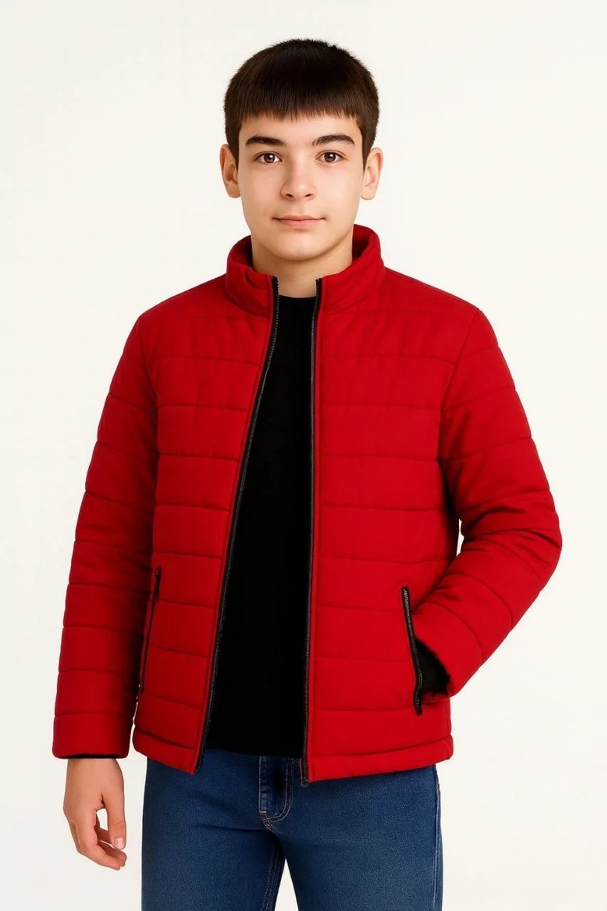 Child Red Water Repellent Padded Zippered Pocket Coat 3